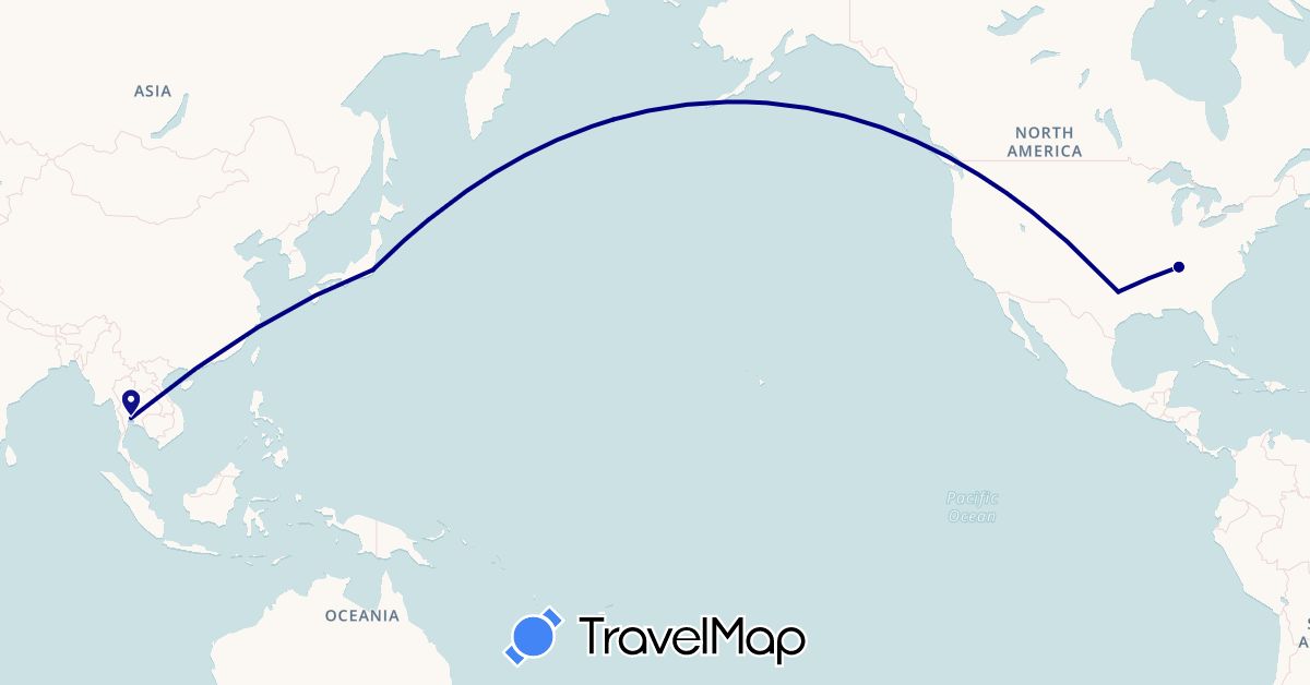 TravelMap itinerary: driving in Japan, Thailand, United States (Asia, North America)